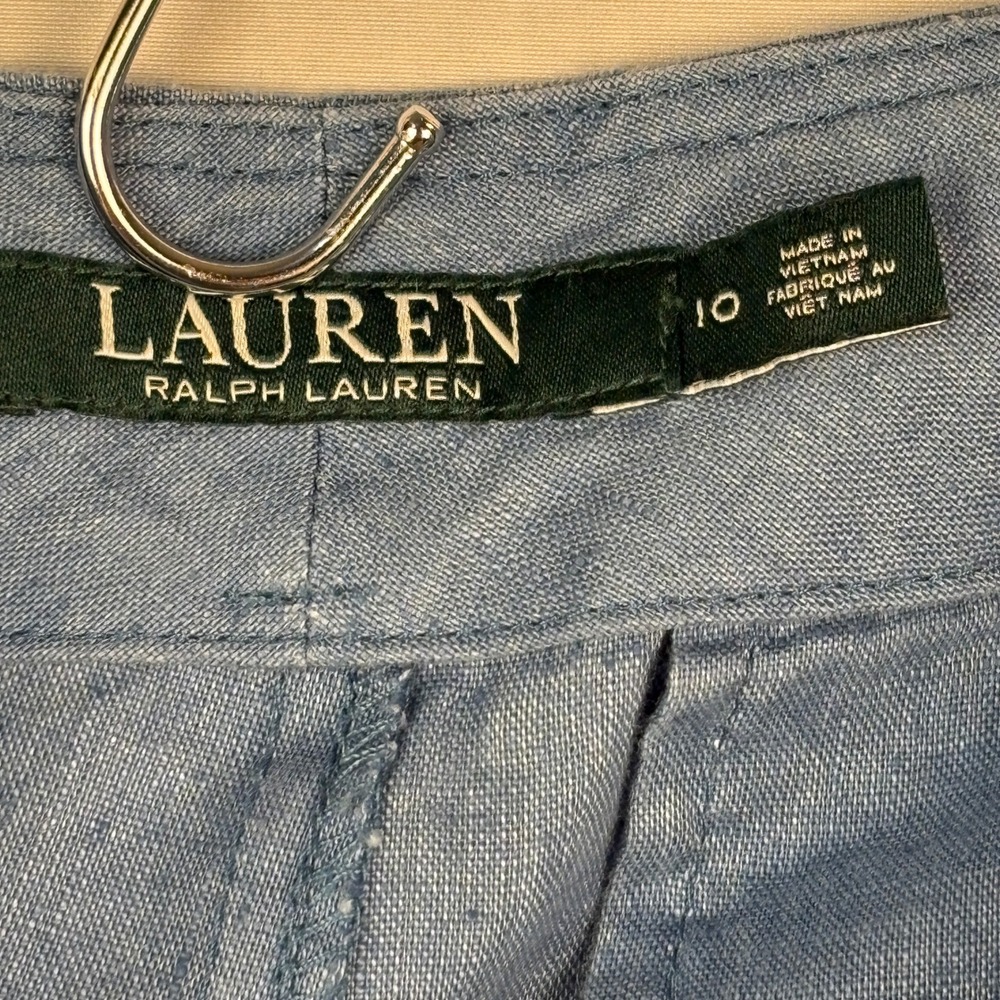 Lauren Ralph Lauren Womens 100% Linen Straight Leg Trousers Sz 10 Blue High Rise - Picture 5 of 10